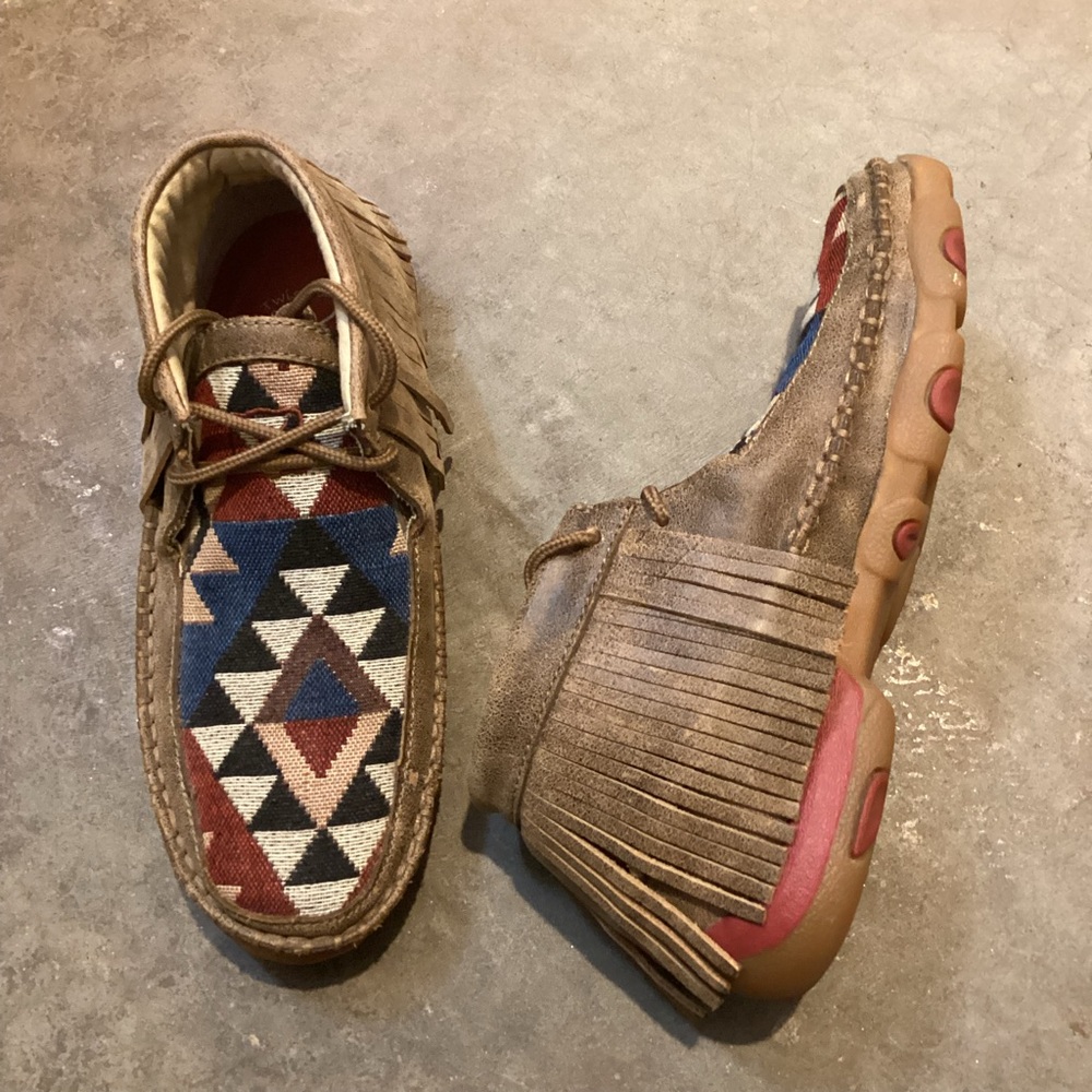 Twisted X Women’s Bomber Tribal Fringe Leather Driving Moccasin Size 5.5 WDM0090
